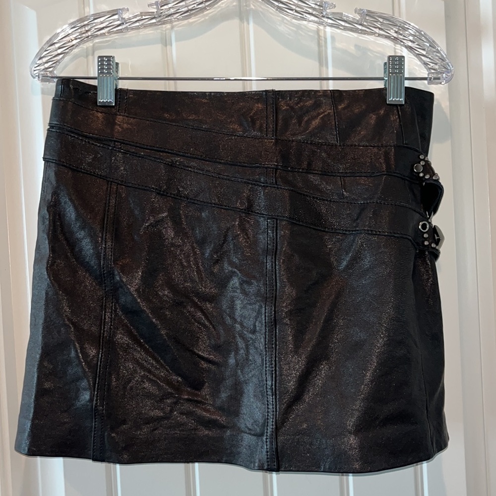 Designer Black cuir leather mini skirt zip front stud belt Nanette Lenore sz 6🔥 - Picture 11 of 13